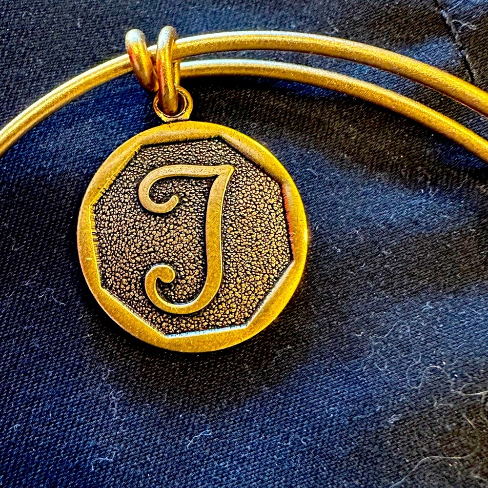 Alex and Ani gold tone bangle bracelet letter “T”